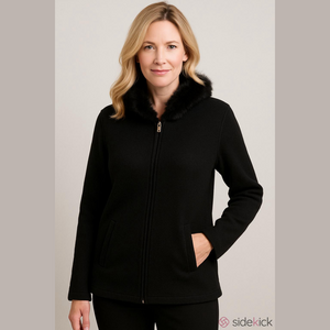 Jones New York Black Wool Jacket with Faux Fur Hood Women’s 2XL‎